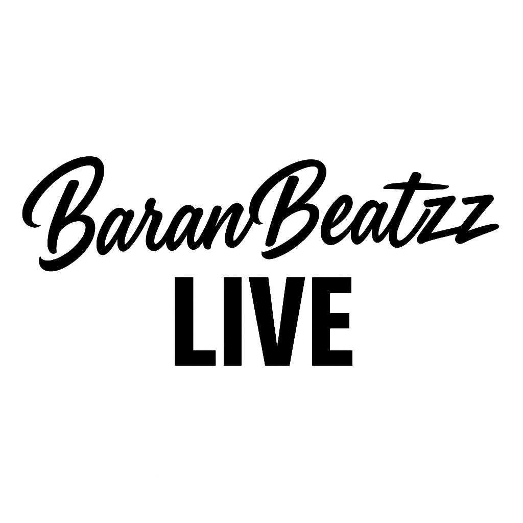 BaranBeatzz Logo Schriftzug mit Live-Schriftzug in Schwarz auf transparentem Hintergrund